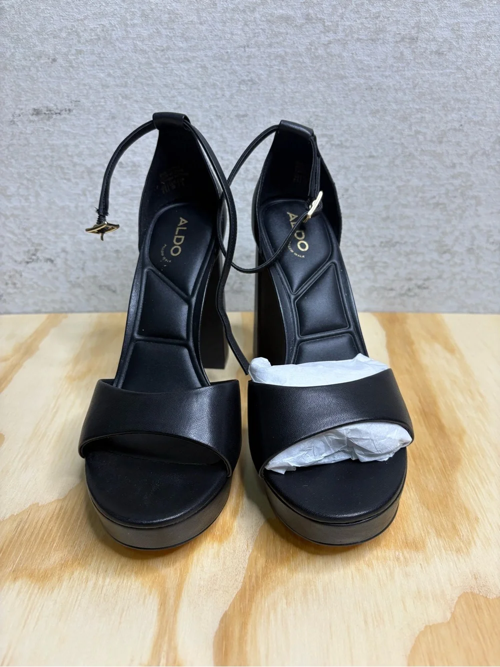 Aldo Black Leather Platform Ankle-Strap Heels Size 8.5